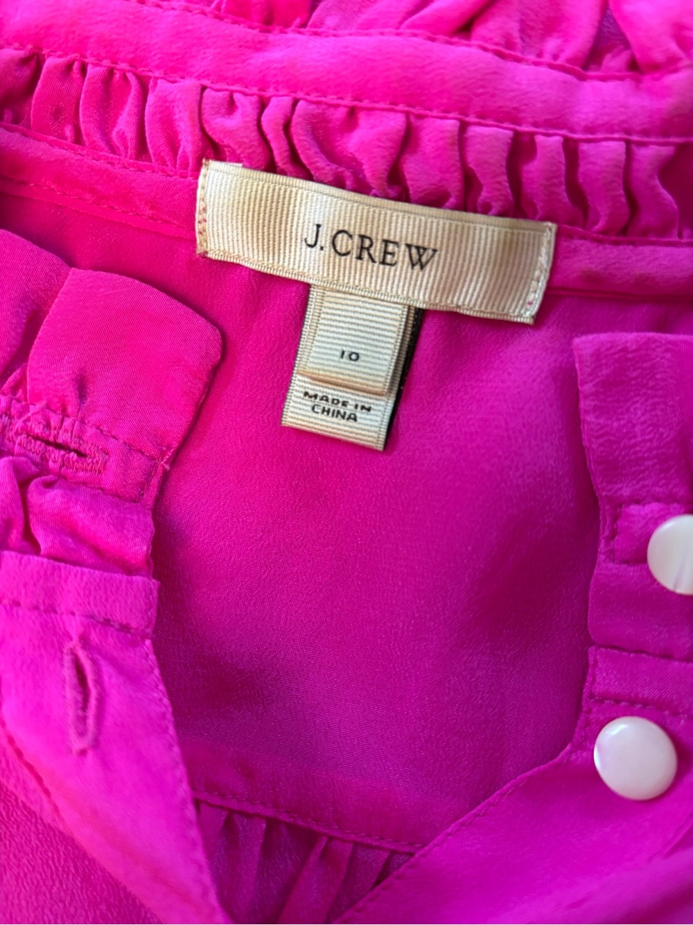 J. Crew Vibrant Fuchsia Button-Front Blouse Size 10. EXCELLENT CONDITION - Picture 3 of 6